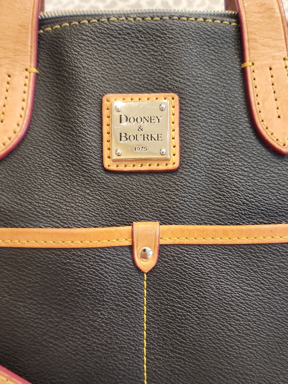 Dooney & Bourke Large Daniel Leather Satchel Dark Brown and Tan Trim - Picture 3 of 9